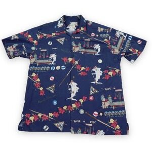 Blue Water Wear Hawaiian Shirt Mens Extra Large Pool Hall Cigars Sharks Rack Em